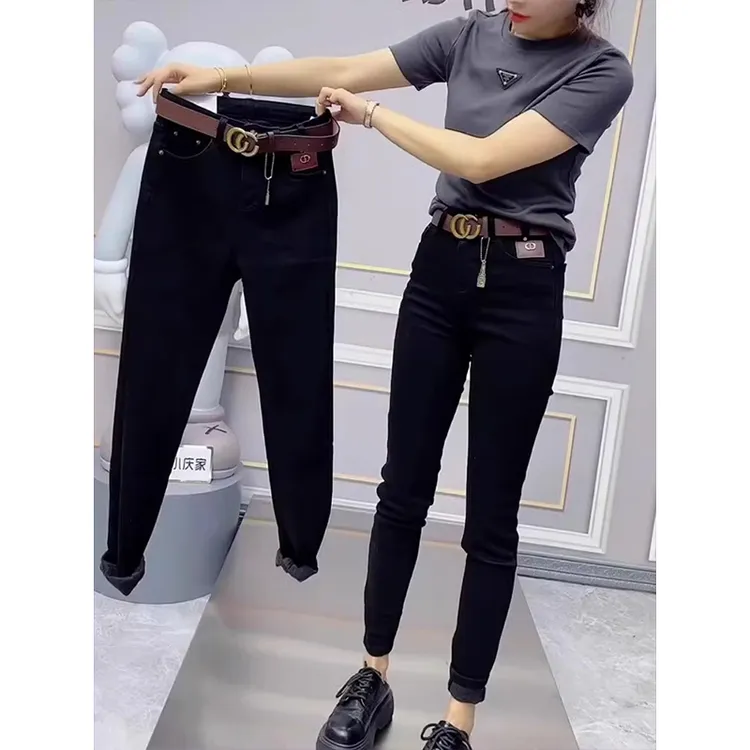 高腰弹力黑色小脚牛仔裤女2025春秋新款紧身大码显瘦九分铅笔裤子