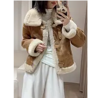 ZX9989麂皮绒毛外套女2024冬装皮毛一体机车加厚仿兔绒夹克