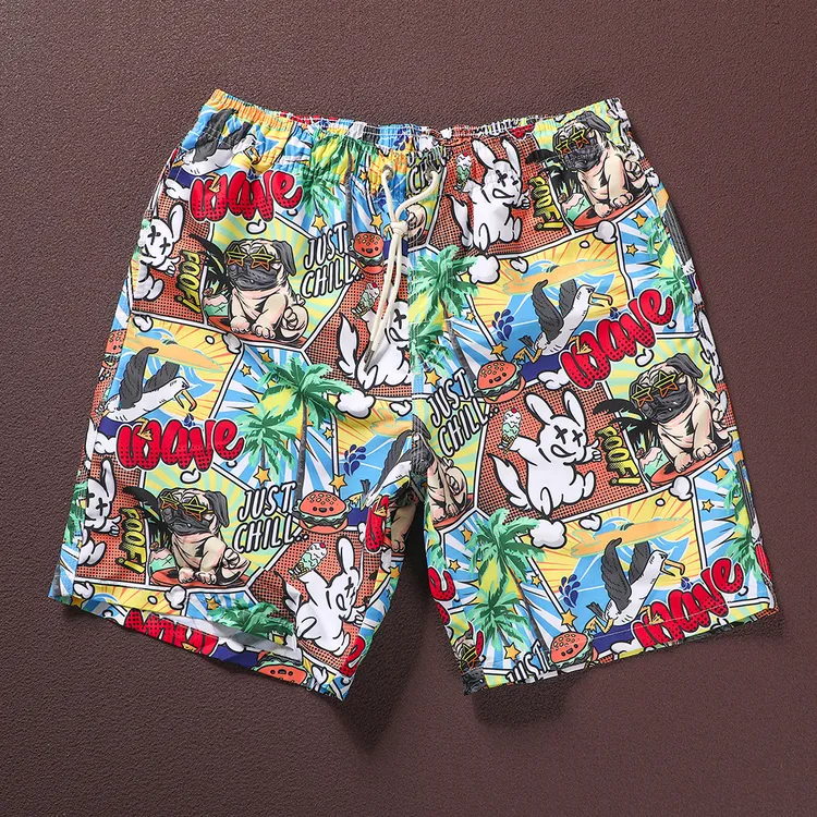 沙滩裤男可下水速干宽松轻薄泳裤防尴尬潮流满印涂鸦休闲短裤美潮