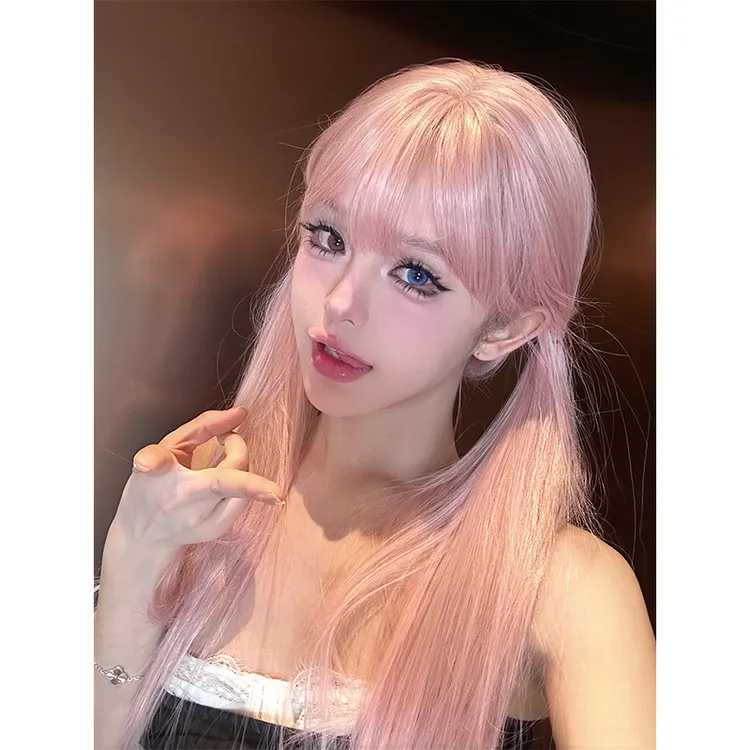【五金pink齐刘海】假发女粉色系酷飒长直发仿真头皮全头套假发