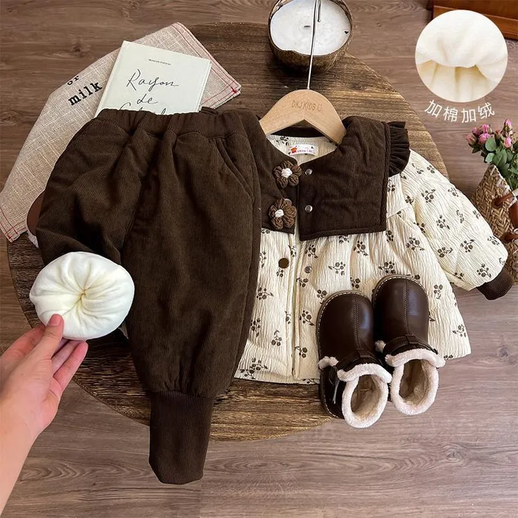 女童冬装套装2025新款儿童冬款加厚女棉服宝宝加绒外套秋冬季棉衣