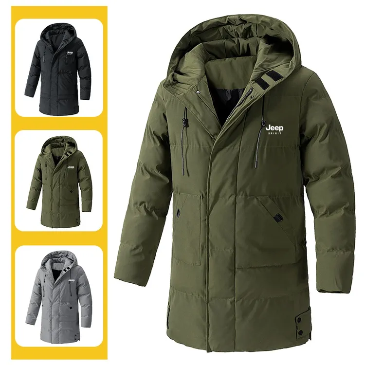 JEEP吉普中长款棉衣男冬季棉服新款连帽棉服外套休闲加厚大码棉袄