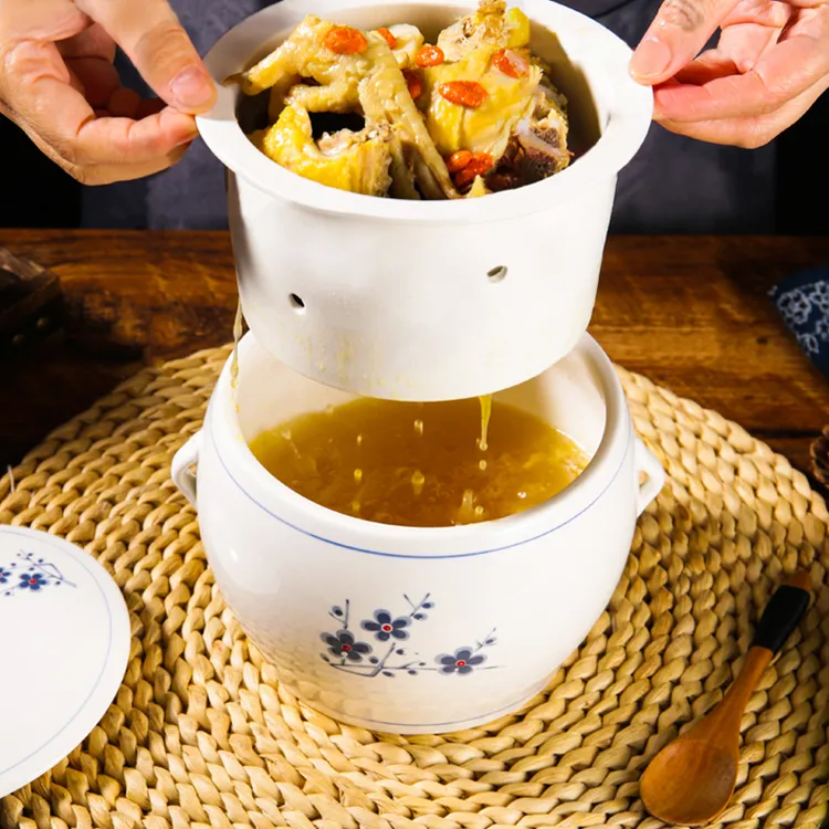 【送铁架】【升级光滑】闽南家用溢汤隔水炖盅双层内胆带孔炖锅滴鸡汤