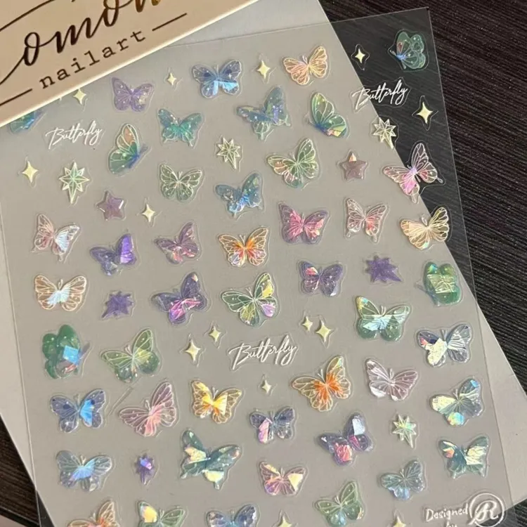 ins蝴蝶翼流光贴纸高级平面贴纸缤纷蝴蝶仙女贴纸流光美甲装饰贴
