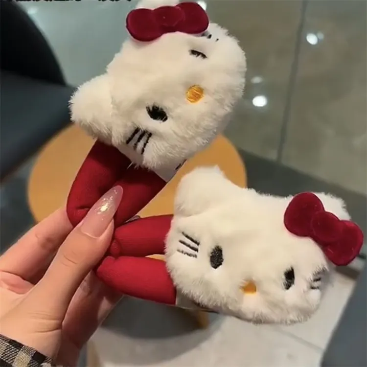 少女BB可爱红kt猫掰掰夹发圈毛绒HelloKitty蝴蝶结发夹夹刘海洗脸