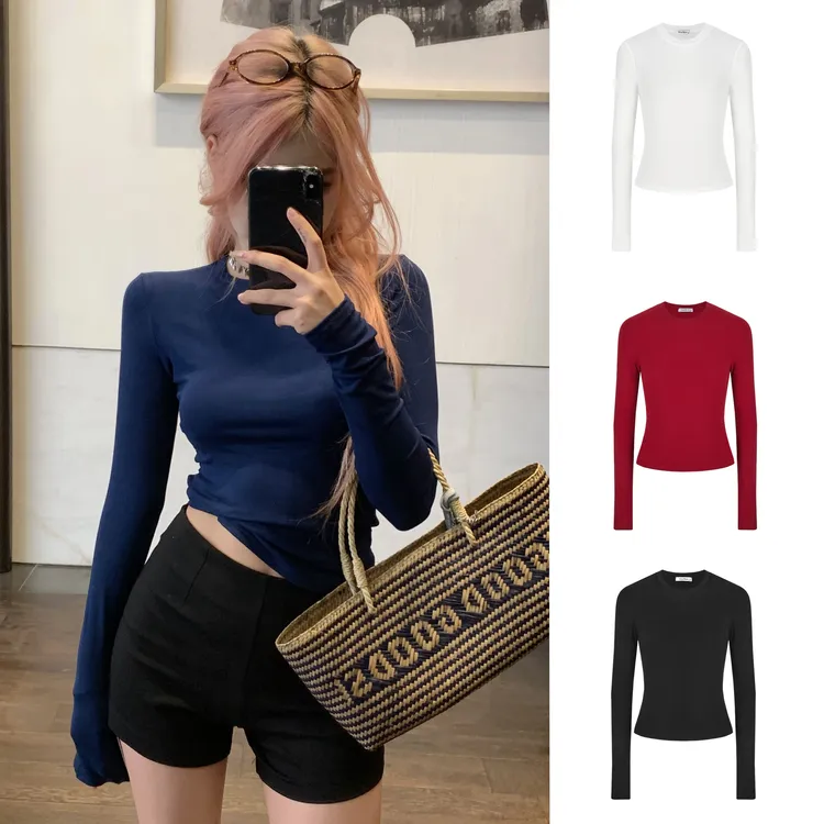 Moses Queen/魔西女王 掐腰正肩t恤女修身打底衫高能感长袖上衣