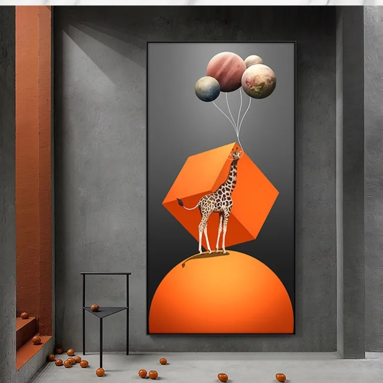 水沐长颈鹿沙发背景挂画简易画走廊端景挂画玄关现代高端挂画生活