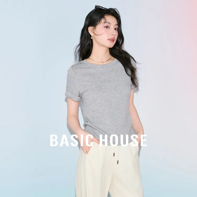 Basic House/百家好夏季透气设计感显瘦女士速干T恤