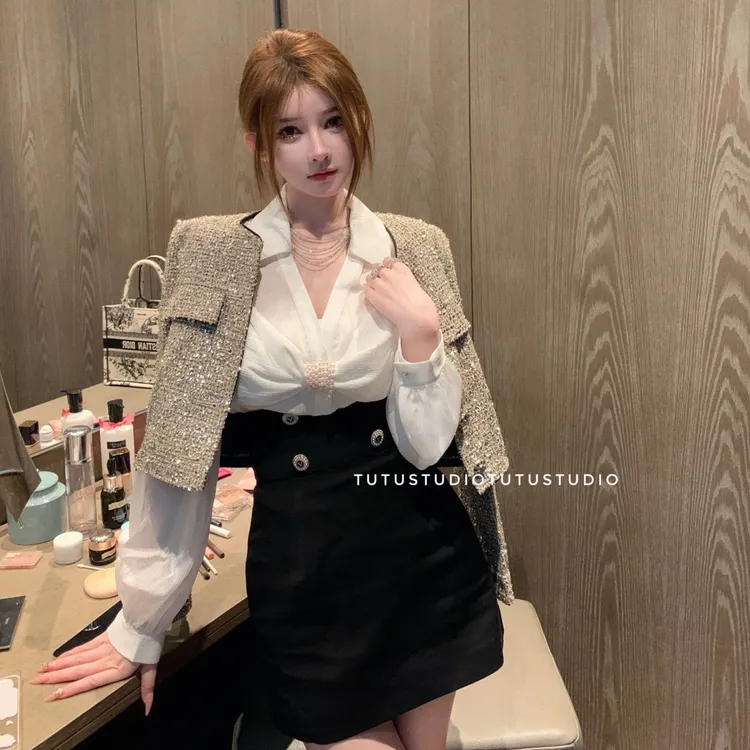 X-01 2024春夏新款半身裙女百搭小香风气质名媛富家千金A字裙