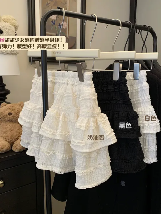 春日系甜美芭蕾风软妹蕾丝花边蛋糕半身裙女设计感小众蓬蓬短裙子