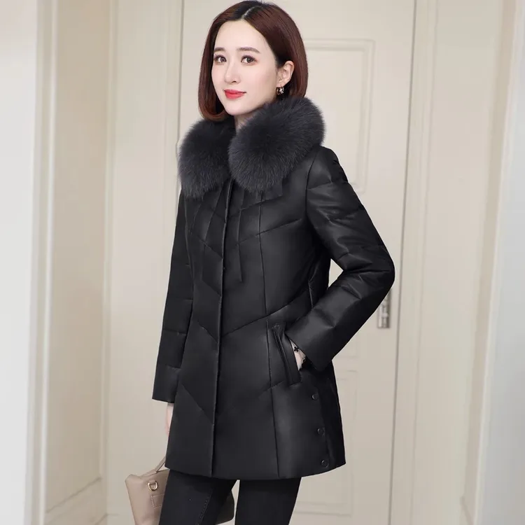 2025冬装新款皮衣羽绒服女海宁真皮中年妈妈绵羊皮外套中长款皮草