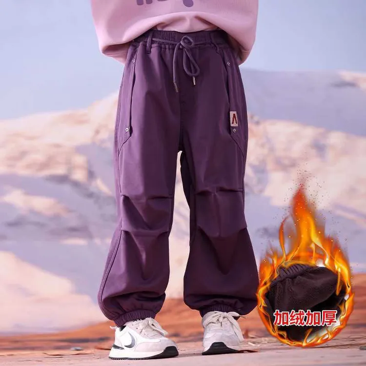 女童秋装女童裤子春秋韩版儿童工装裤运动中大童冬款加绒加厚长裤