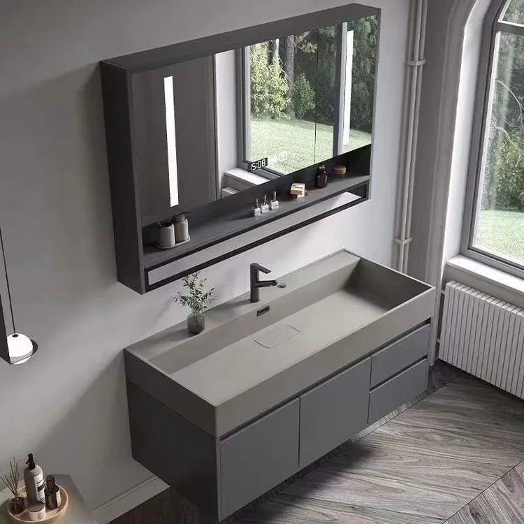 浴室柜组合纳米岩板智能镜现代简约洗漱台洗手盆洗脸盆柜组合一体