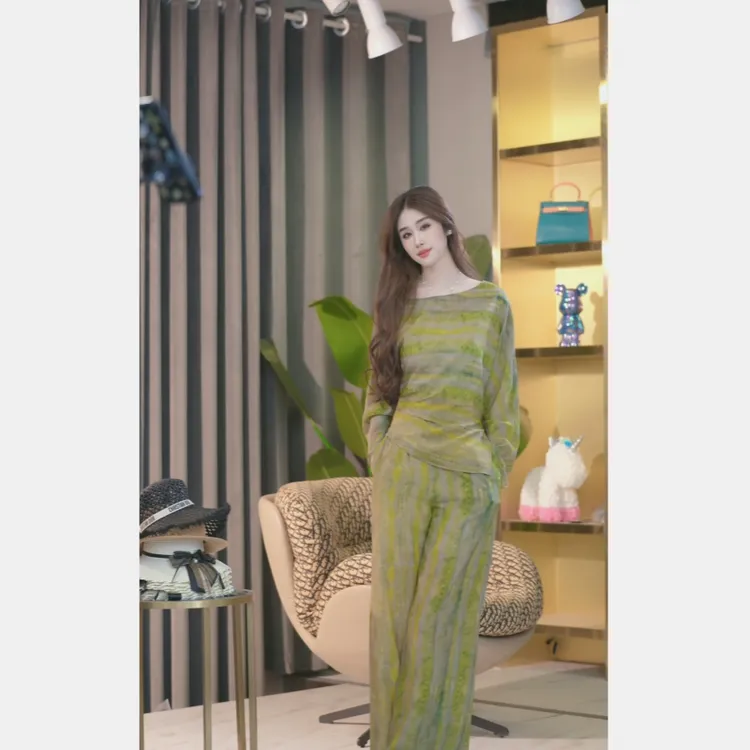 【张喜喜】气质重磅真丝夏季V领新款印花轻奢套装 246513