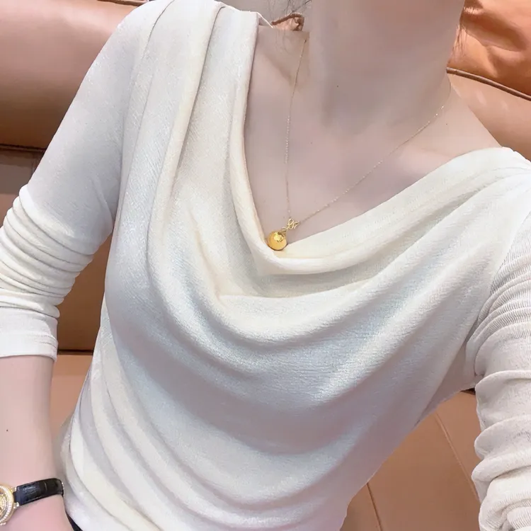 Notdefined荡领打底衫女早修身显瘦百搭内搭长袖T恤上衣春秋款