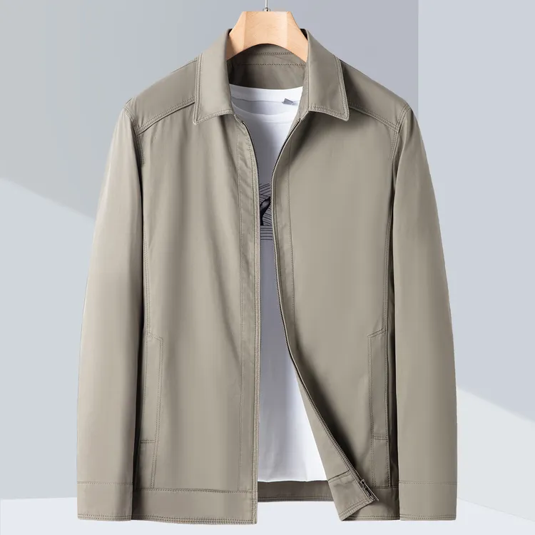 【纯棉亲肤】男士秋季新款翻领夹克衫纯色休闲爸爸装上衣男外套