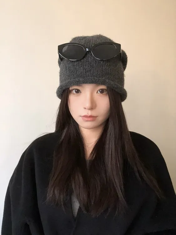 加大加宽显脸小冷帽冷帽网红帽子女秋冬毛线帽堆堆帽大头显脸小帽