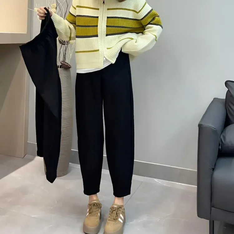 2025秋冬新款裤子显瘦百搭小个子黑色八九分萝卜裤高腰哈伦休闲裤