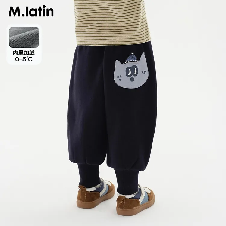 【达人专属】马拉丁童装儿童裤子冬装款男女童后口袋猫咪造型舒适针织长裤