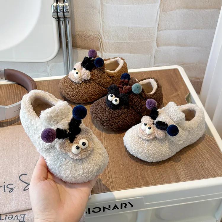 儿童鞋子2025冬季新款男童毛毛鞋宝宝可爱公仔豆豆鞋女童加绒棉鞋