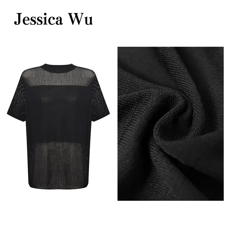 JESSICA WU慵懒舒适小心机镂空~休闲运动垂顺亲肤百搭针织短袖