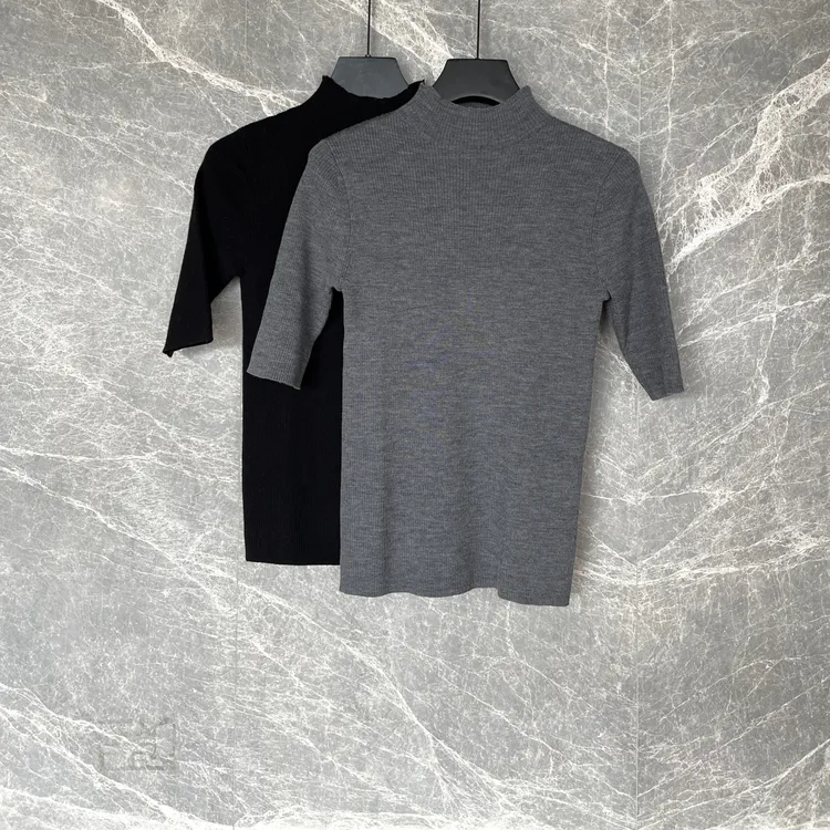 JESSICA WU德国扬子美丽诺羊毛精纺超细纱线百搭半袖打底衫