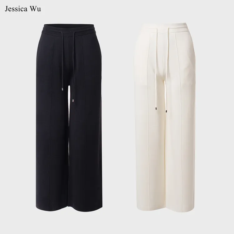 JESSICA WU'经典利落'软糯垂顺微弹秋冬时尚显瘦通勤阔腿长裤