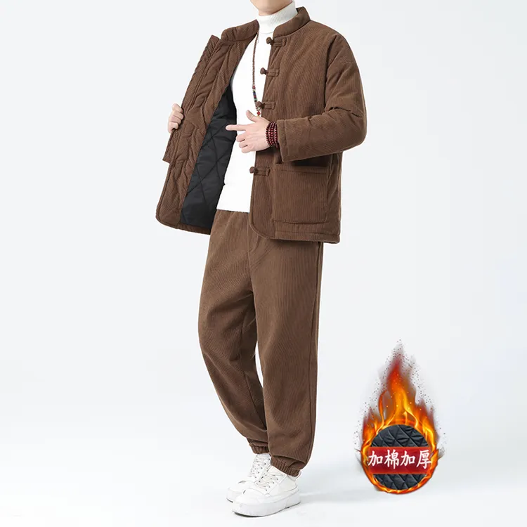 中国风棉衣套装男士冬季新款复古休闲唐装汉服加厚保暖中式两件套