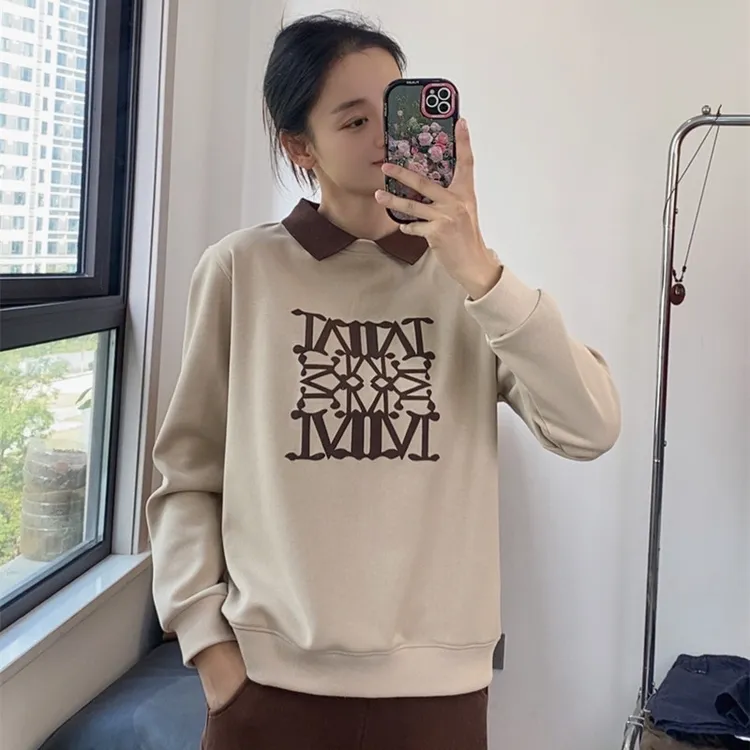 假两件卫衣女显瘦休闲立秋上衣女宽松春秋款棉外套翻领款时尚