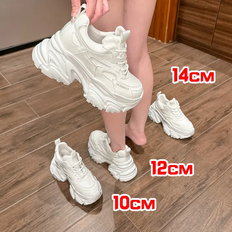 张匠人老爹鞋子女2025新款小个子真皮内增高8-14厘米小白鞋加绒