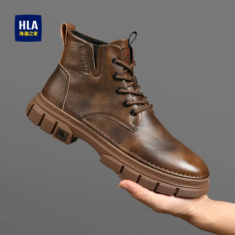 海澜之家正品男鞋秋季新款休闲百搭高帮马丁靴男士防滑耐磨工装鞋