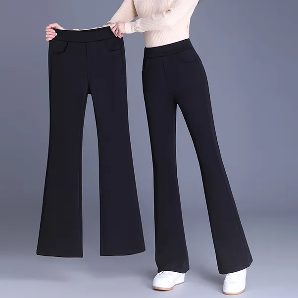 九分微喇裤女春秋高腰弹力垂感宽松大码显瘦休闲裤外穿微喇阔腿裤