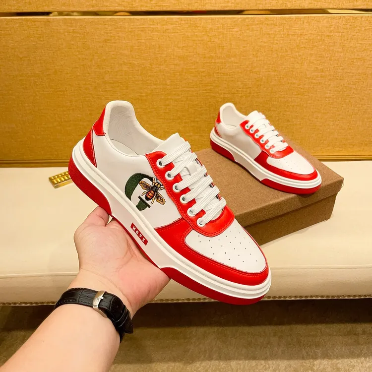 欧洲站男鞋新款潮牌真皮小蜜蜂小红鞋子男士拼色潮流透气休闲板鞋