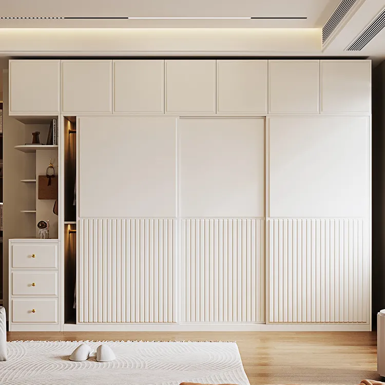 推拉门卧室家用衣帽间木质简约欧式奶油风趟门法式衣柜极简大衣橱