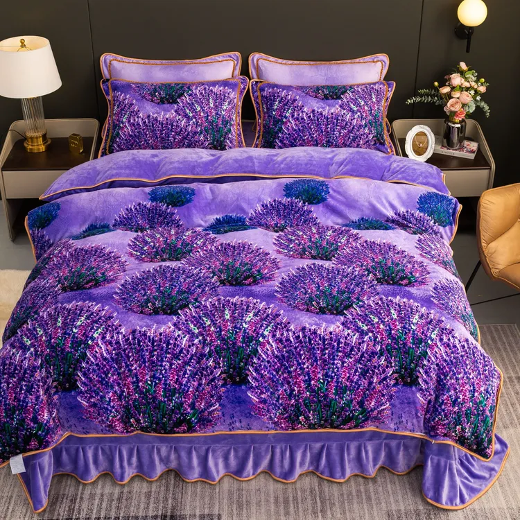 新款加绒加厚牛奶绒四件套8-9斤保暖柔软床上用品绒被套被罩