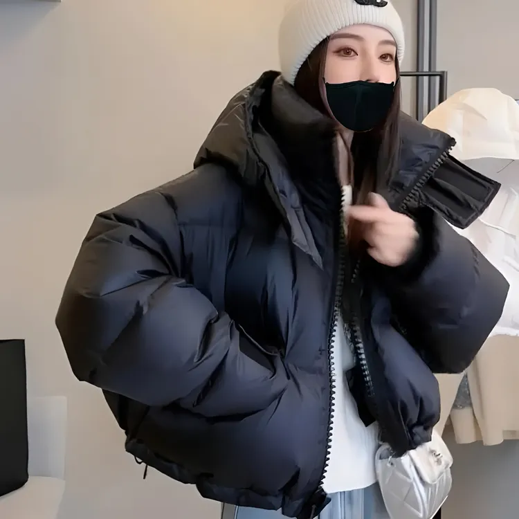欧货羽绒棉服女短款外套2025冬季保暖大拉链小个设计加厚面包服女