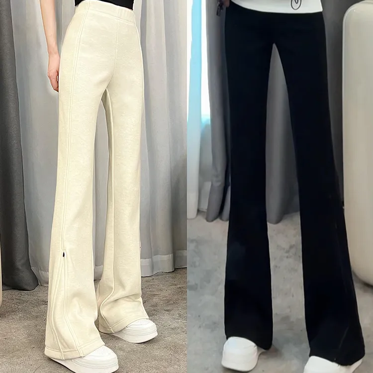 秋冬新款绒面裤极寒厚绒两穿显瘦加厚加绒微喇阔腿裤高腰微喇叭裤