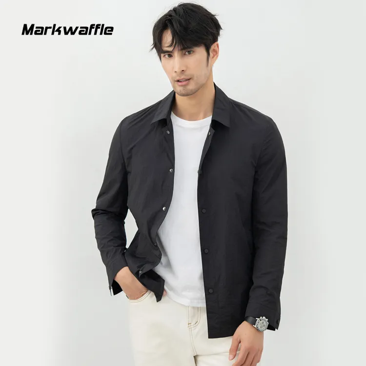 Markwaffle春夏季薄款男式通勤百搭夹克轻奢高级感翻领衬衣纯色