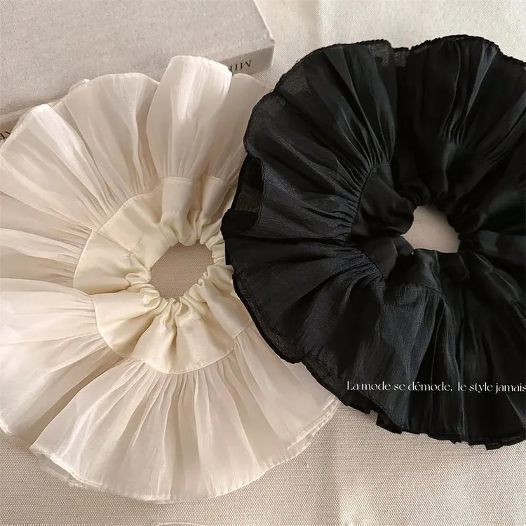 爆款新款洋气超大双层发圈大肠圈感黑白头花大号百搭黑色发圈头绳