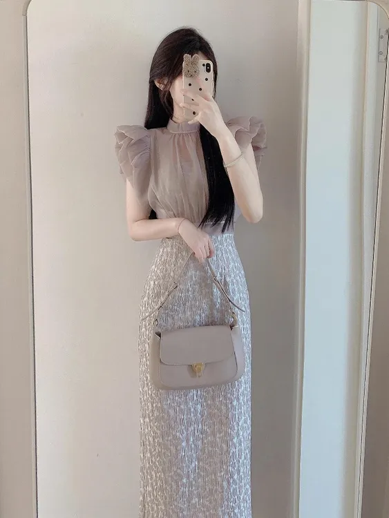 套装女夏季2024新款时尚气质轻熟御姐穿搭上衣吊带连衣裙两件套装