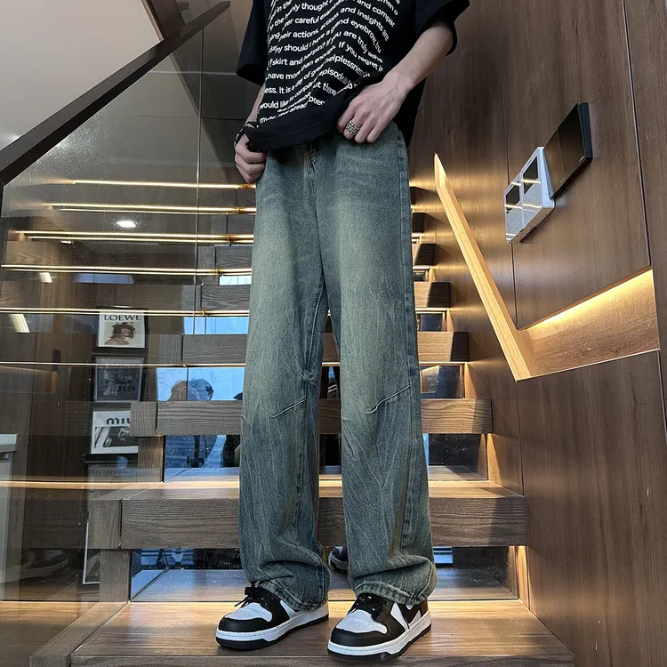 男直筒新款美式复古高街牛仔裤薄款潮流水洗修身痞帅百搭宽松裤子