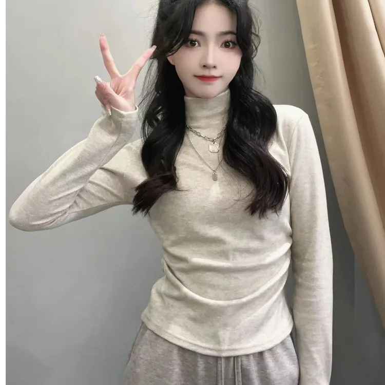 秋季加绒加厚半高领百搭打底衫女内搭修身显瘦短款保暖T恤上衣#86