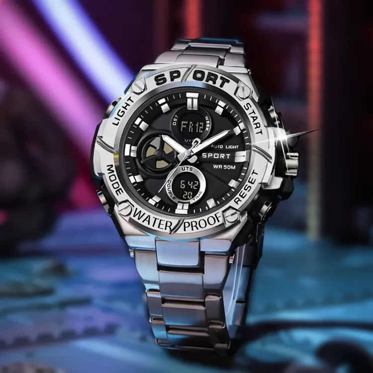 钢铁之❤手表男款潮流经典男士腕表多功能夜光运动双机芯电子表