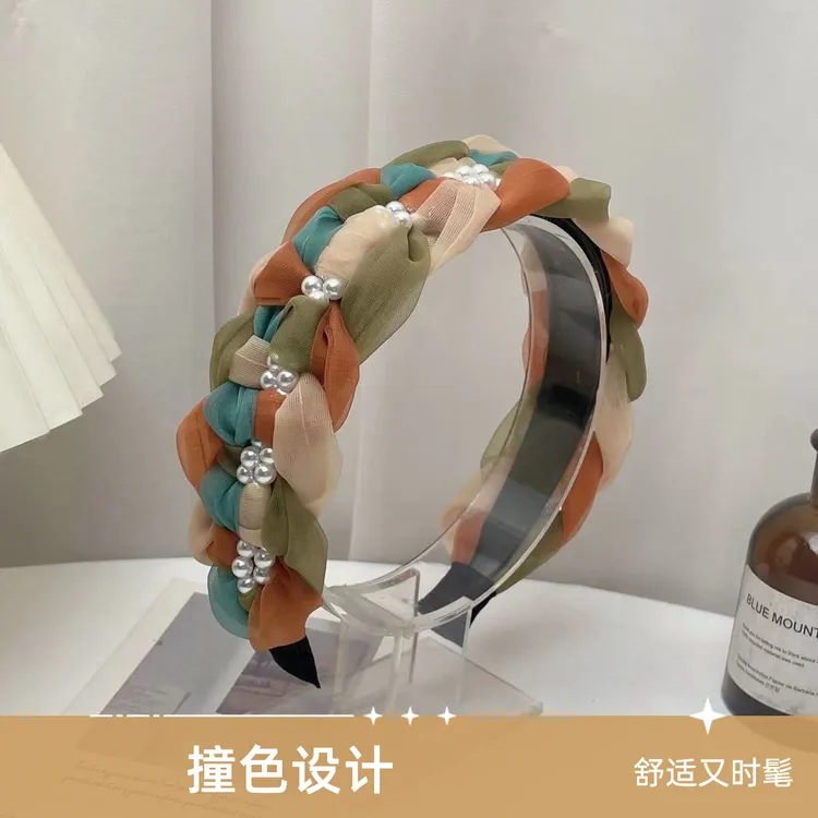 四季潮款夏季撞色发箍女复古三色编织夏天2024新款感布艺百搭夏天