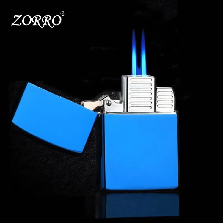 ZORRO佐罗充气打火机双直冲冰面防风炫酷黄铜个性创意款礼物男生