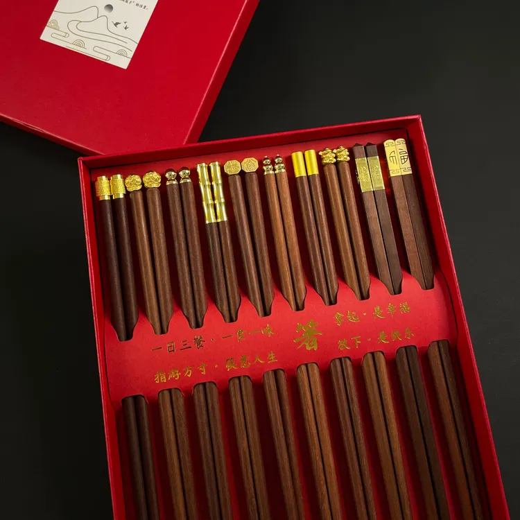 筷子家用实木餐具红檀木一人一筷木筷无漆无蜡防滑防霉家庭礼盒装