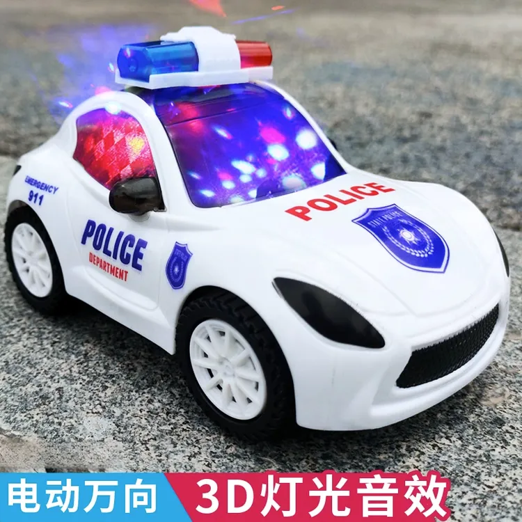 电动警车玩具小汽车男女孩万向行驶3D炫彩灯光音乐音效卡通迷你