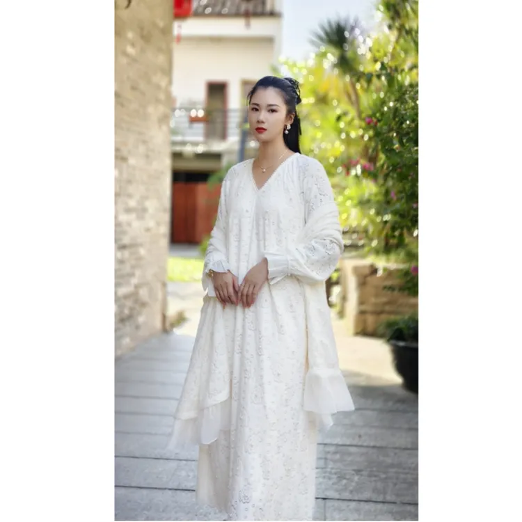 BINYIRAN2023设计师秋冬新款时尚宽松蕾丝植绒气质连衣裙  曼舞