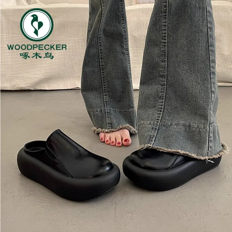 啄木鸟厚底包头半拖鞋女2025新款春秋外穿一脚蹬爆款穆勒懒人鞋子
