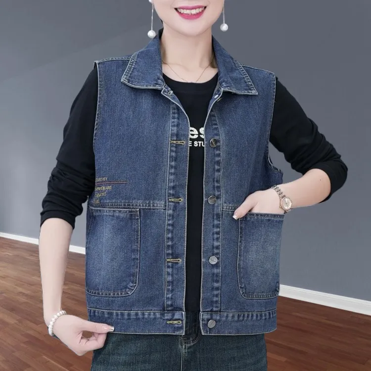 秋季新款牛仔马夹外搭中老年马甲宽松外穿通勤百搭春秋季无袖背心